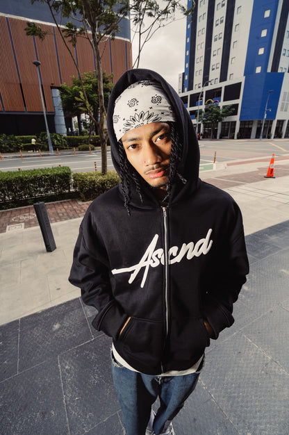 Vantablack Full Zip Boxy Hoodie - Black