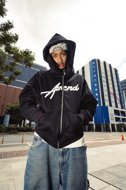 Vantablack Full Zip Boxy Hoodie - Black